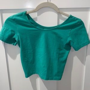 American Apparel Turquoise crop top, stretch, short sleeve, size medium